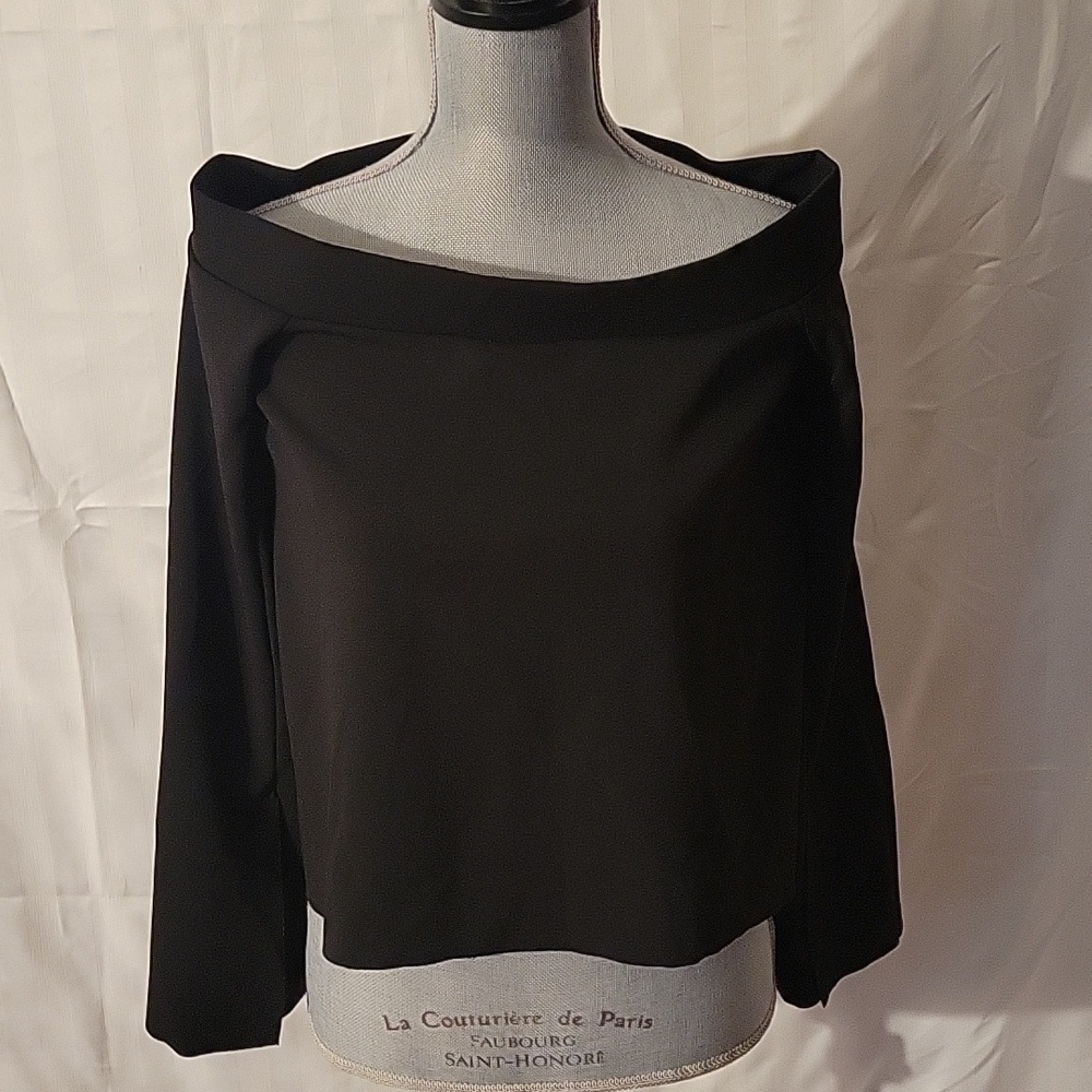 ZARA Basic Collection Woman's Black Off the Shoulder Asymmetric Hem Top, Size: S